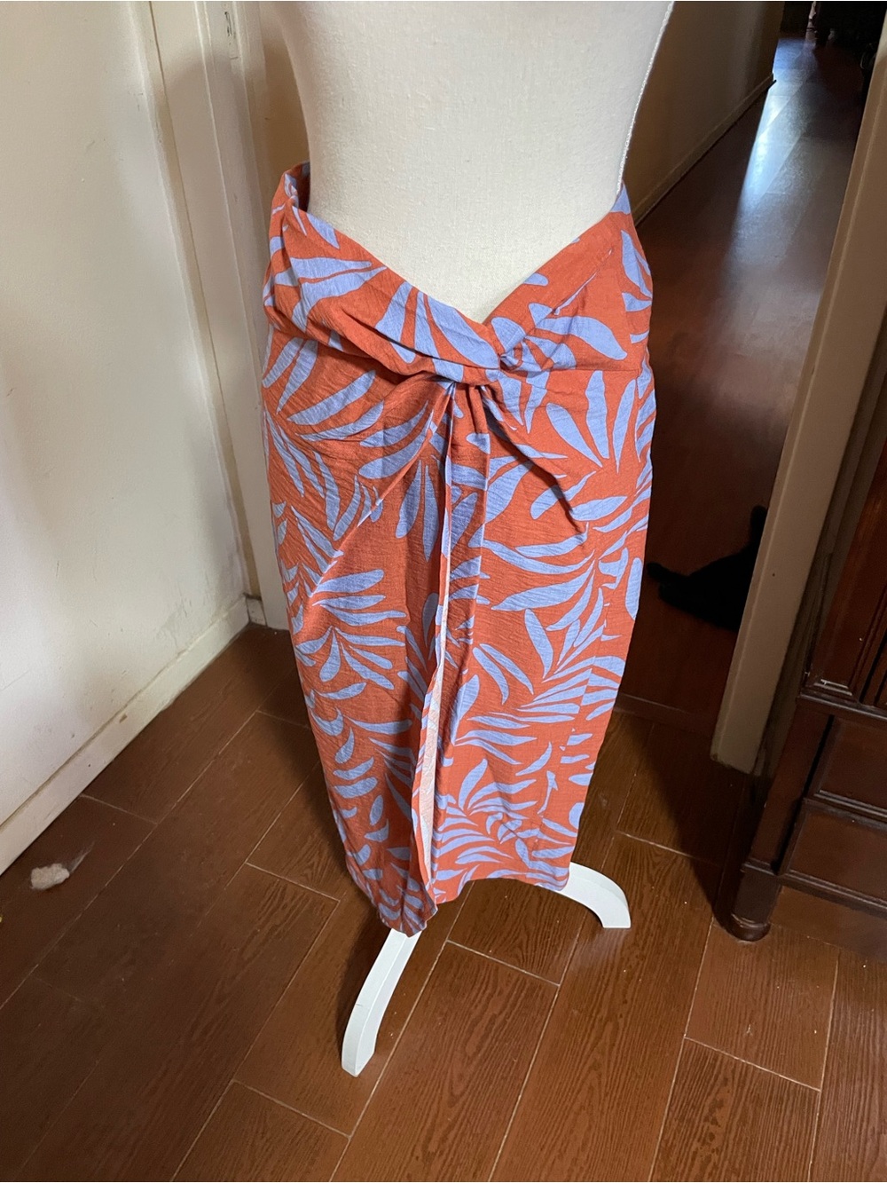 LOFT Outlet Petite ANN TAYLOR faux wrap skirt orange lavender 0P tropical print - Picture 4 of 15
